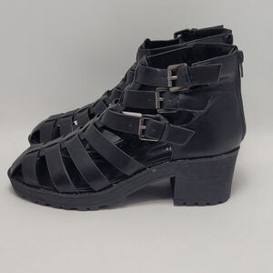 Refresh Black Gladiator Fisherman Caged Platform Block Heel Sandals Size 8.5